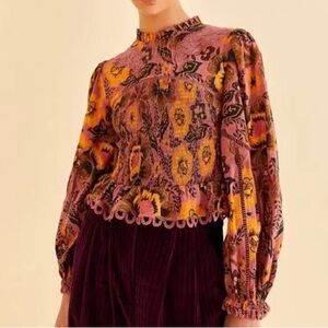 FARM RIO Pink and Orange Floral Blouse